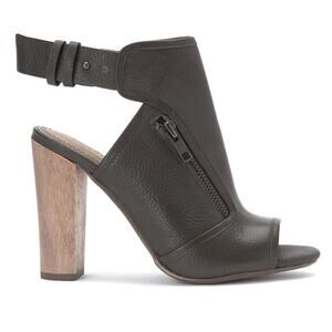 Splendid 9 M Janet Leather Peep-Toe Booties Chunky Heel Shootie Slate Taupe Grey